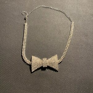 Rhinestone Bow Tie Choker Necklace